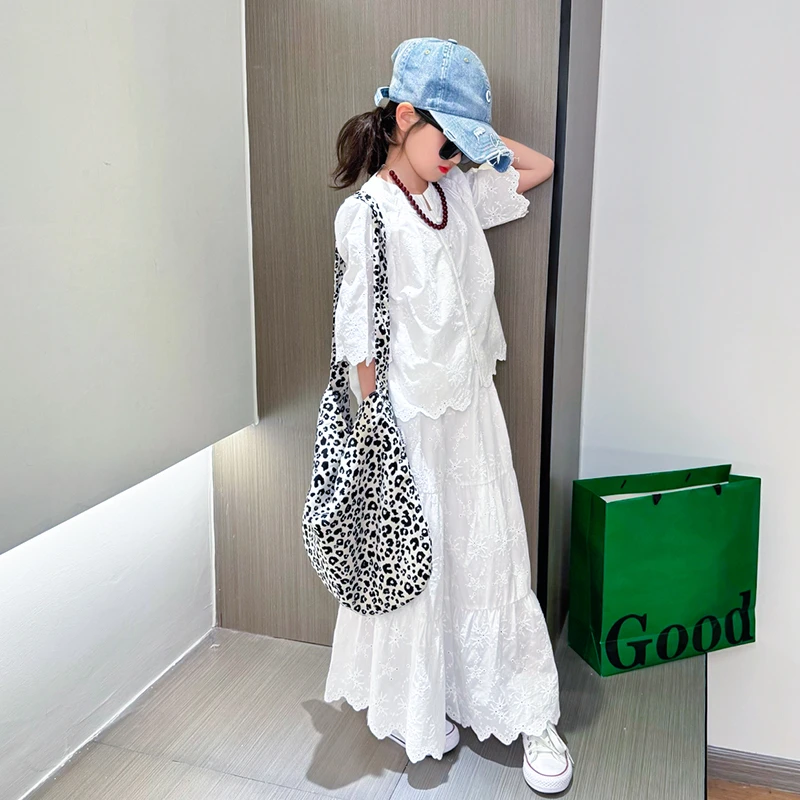 2025夏季新款女童新中式重工刺绣蕾丝裙裤套装儿童气质百搭仙女裙