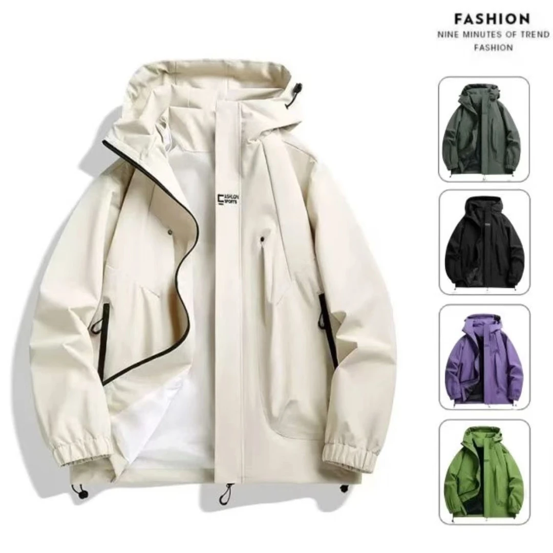 D&W2025户外登山防风防水美式连帽宽松情侣冲锋衣外套高级百搭2