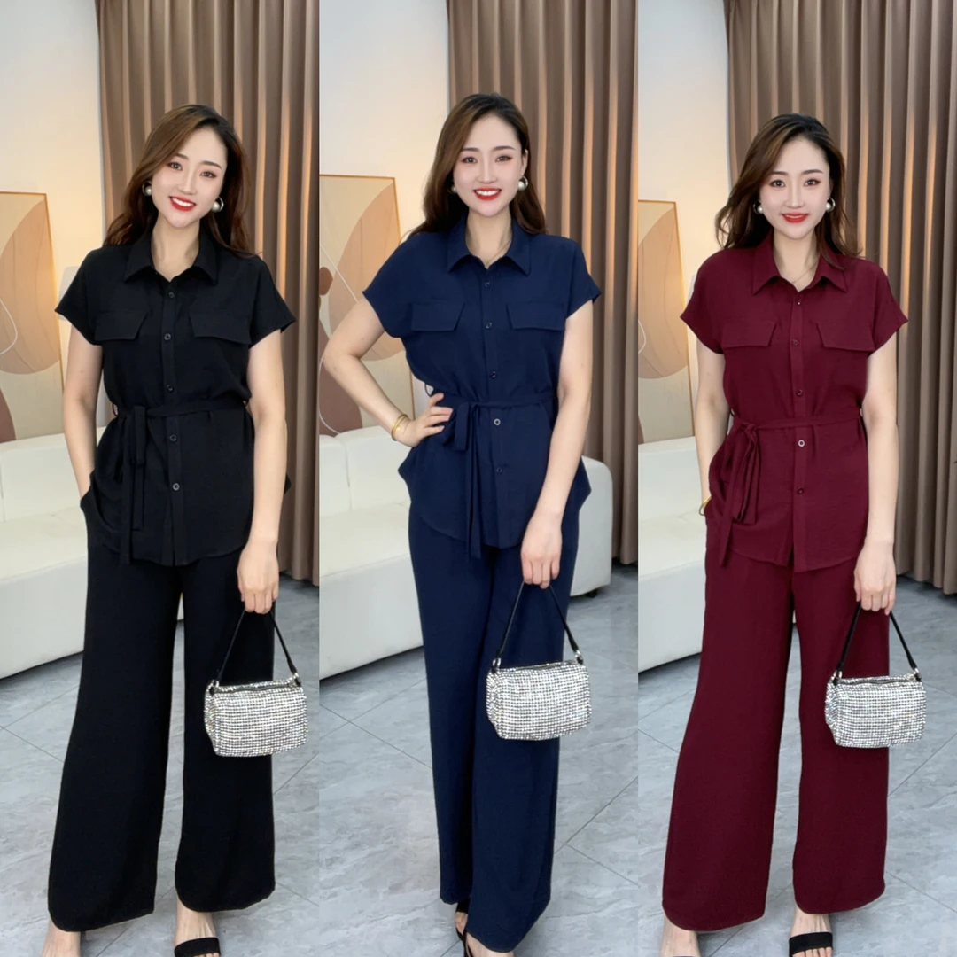 夏季新款大码休闲短袖套装气质宽松时尚短袖阔腿裤遮肉显瘦两件套