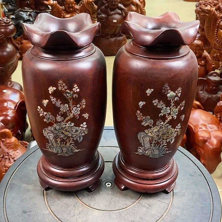 木雕花瓶30 公分一对