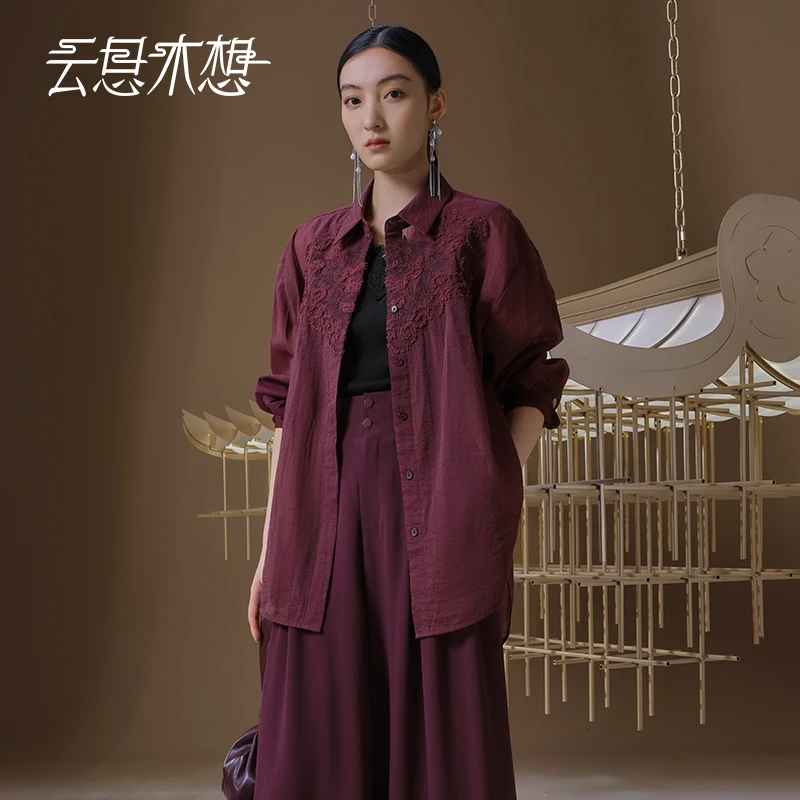 Ysimo-X云思木想 狮王帝尊 水溶绣花弧形衣摆时尚翻领衬衫12899