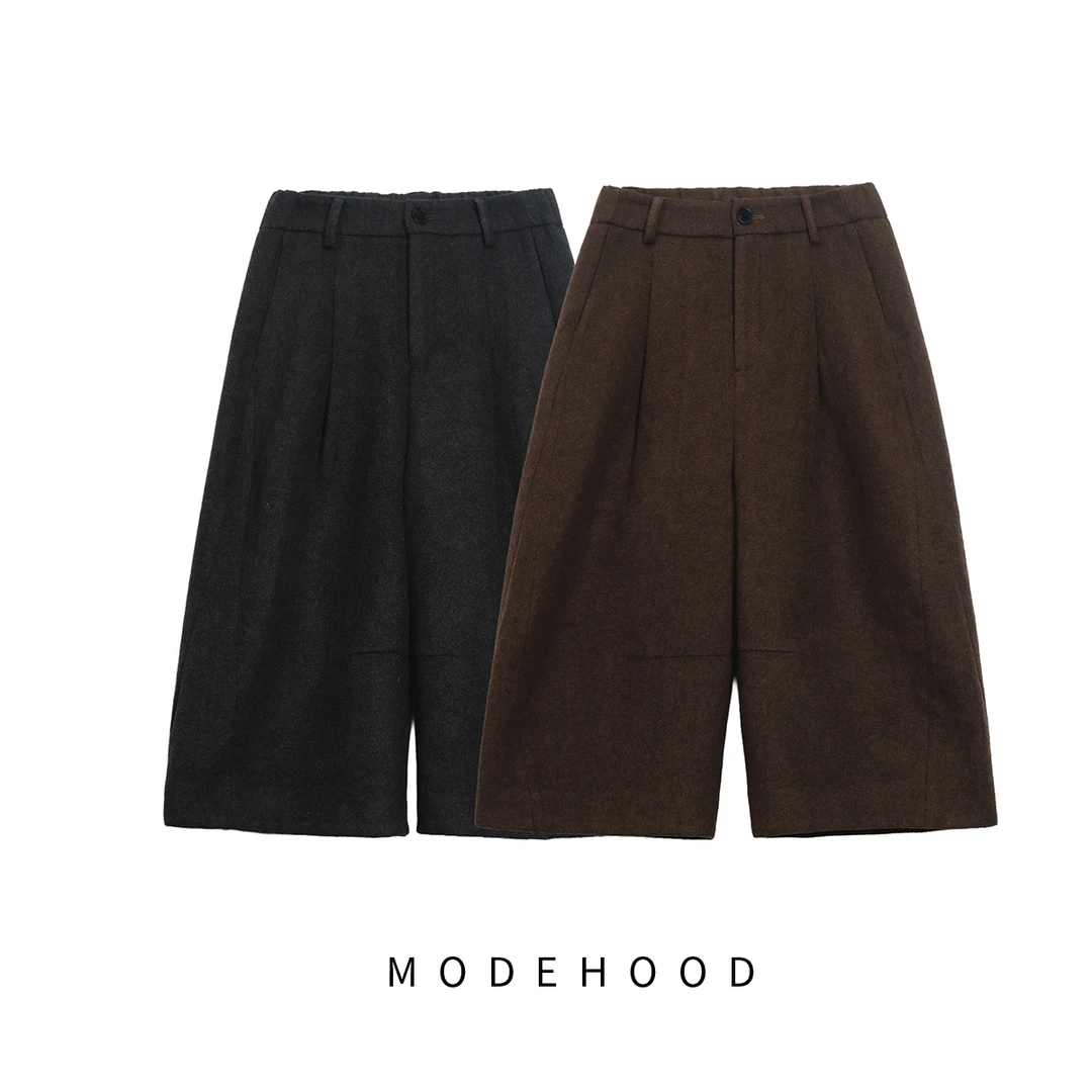 MODEHOOD伊凡【七巧玲珑】加厚秋冬羊毛毛呢七分裤宽松休闲裤QZ-310