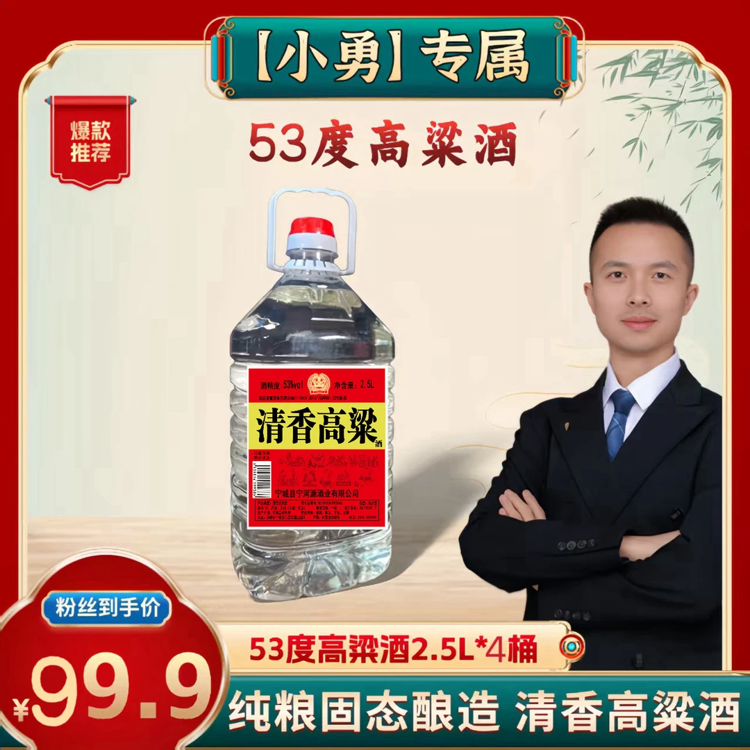 宁河源《小勇专属》53度清香高粱白酒2.5L*4桶53度