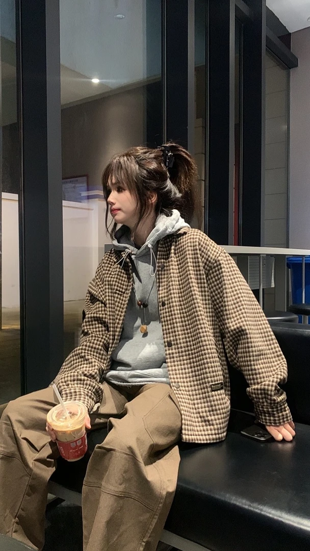 男士男生空气层格纹衬衫外套双层内里软呢子休闲格子韩版百搭宽松