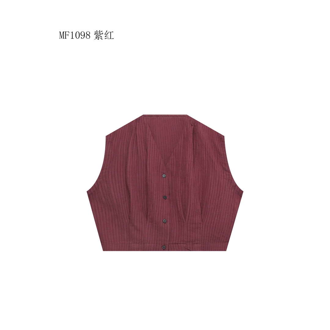 【麻訪家】MF1098紫红文艺简约气质百搭坎肩开衫上衣