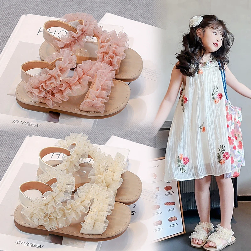 【夏季清仓】女童网纱新款儿童女孩夏天白色露趾软底公主1081凉鞋