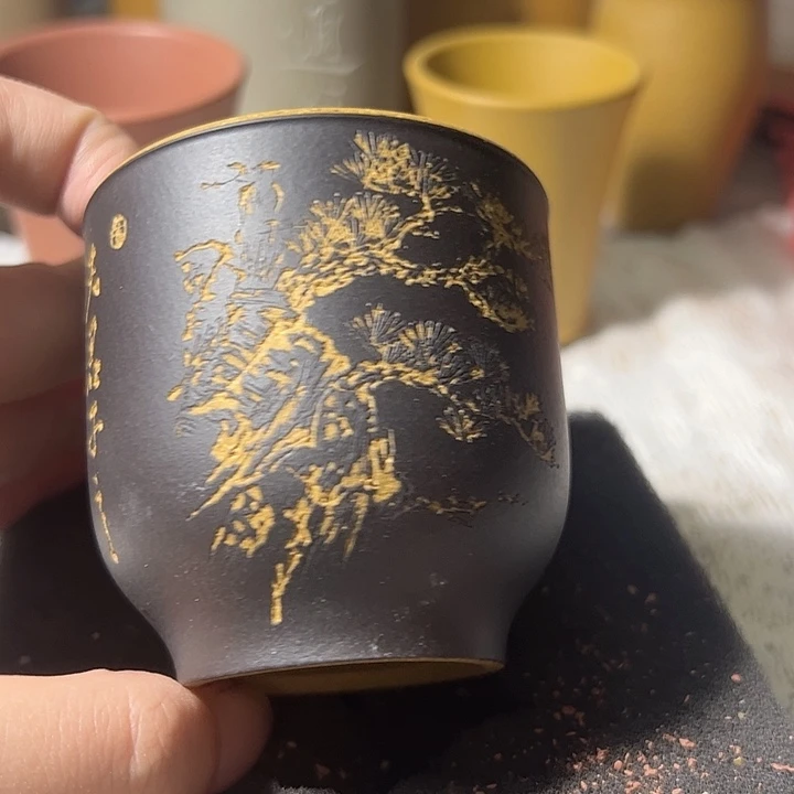 茶杯紫砂粉浆杯子刻绘精品