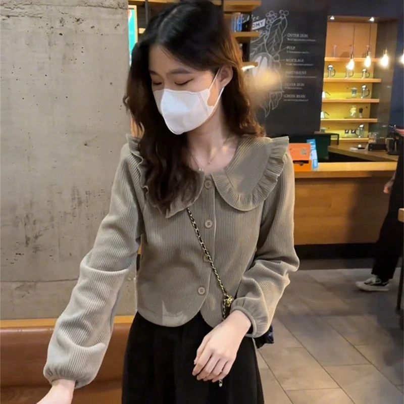 显瘦气质灯芯绒衬衫女士秋冬短款设计感小众洋气减龄内搭打底上衣