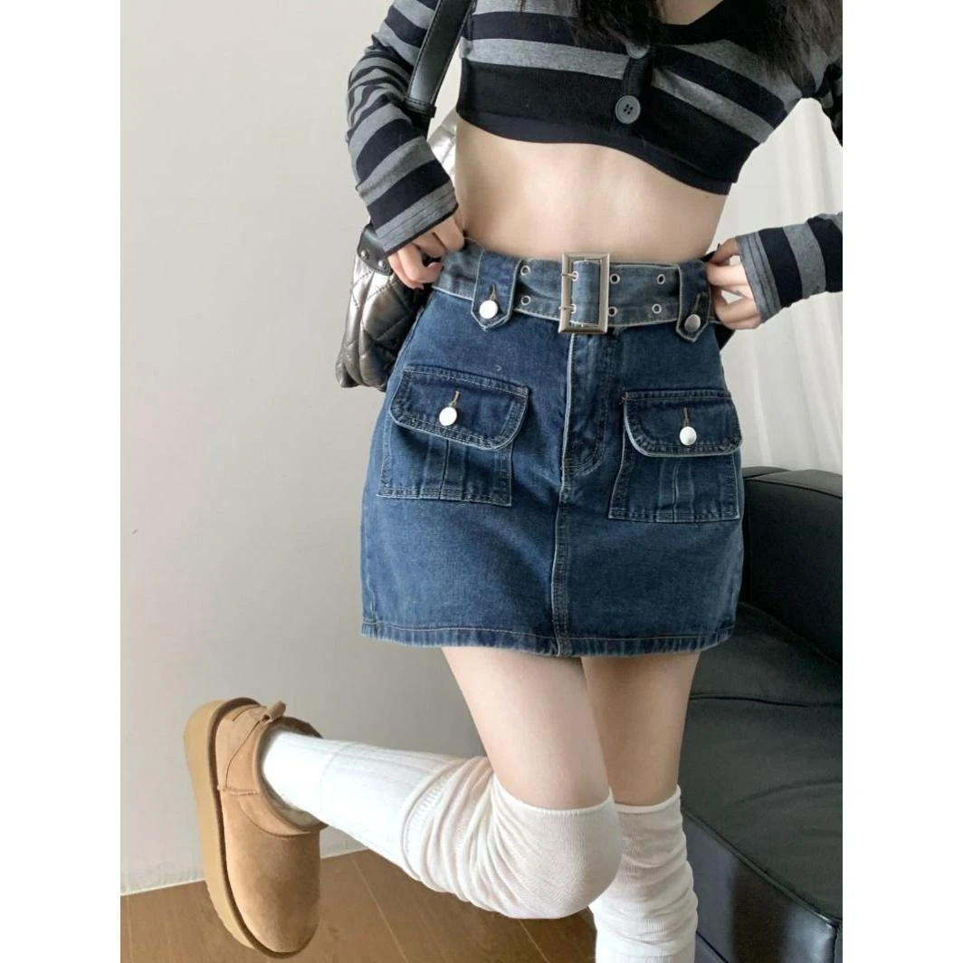 港味复古牛仔半身裙女春季新款高腰显瘦小个子包臀群短裙ins潮流