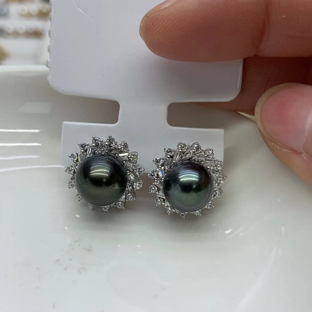 海水珍珠耳饰银S925镶嵌