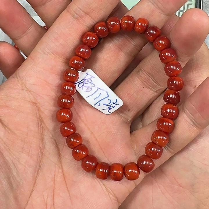 沉***金手链未镶嵌南红玛瑙原矿南红手串7mm➕高品质瓦西牛血红