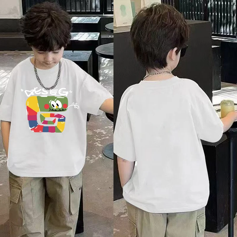 印花短袖女男夏季T恤大童薄款潮t恤圆领休闲潮流宅萌系学生中大童