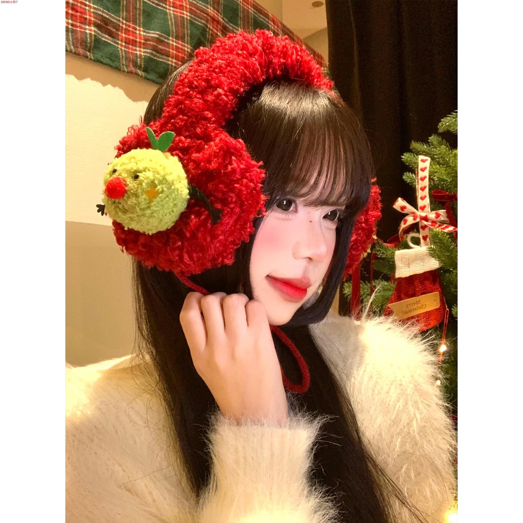 可爱小苹果红色毛绒针织耳罩女冬季保暖防寒护耳朵耳包耳暖耳捂子