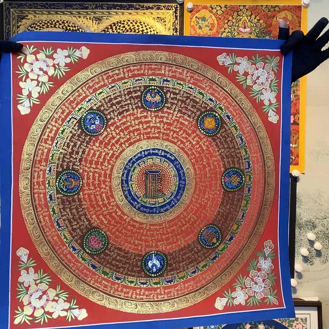 卷轴画纯手绘六字真言唐卡50厘米左右
