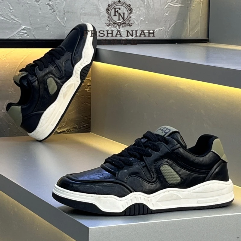 法莎尼亚轻奢男鞋秋冬季新款高端低帮板鞋皮面舒适百搭时尚休闲鞋