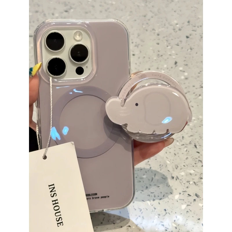 简约灰紫色可爱小象适用iphone16promax手机壳苹果15pro磁吸14pm