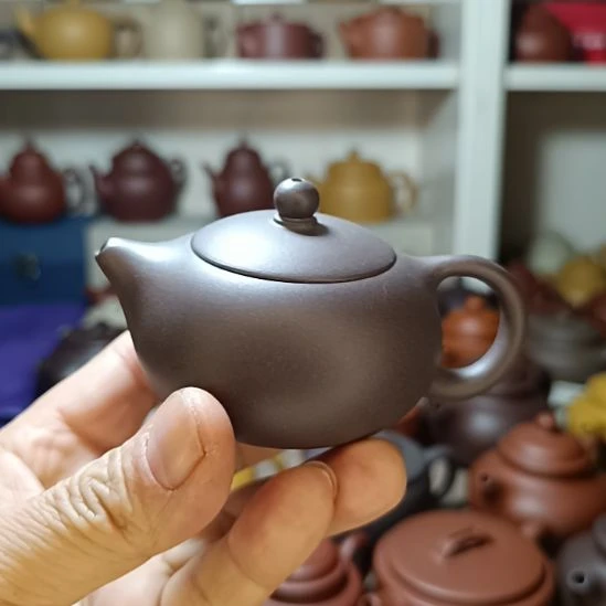 紫砂茶壶原矿天青扁西施120cc内推半手工