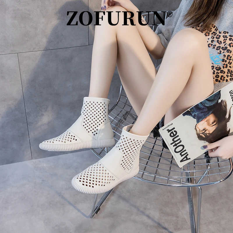 ZOFURUN洞洞鞋马丁靴真皮时尚新款平底显瘦百搭单靴头层牛皮凉鞋