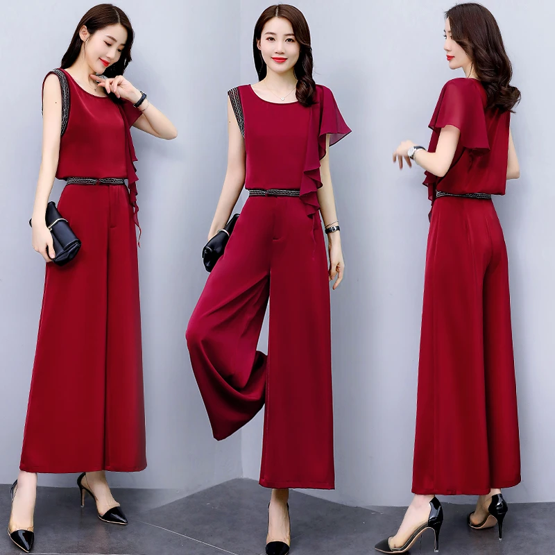 夏季时尚气质优雅圆领无袖插袋长裤两件套小众炸街高级感女装显瘦