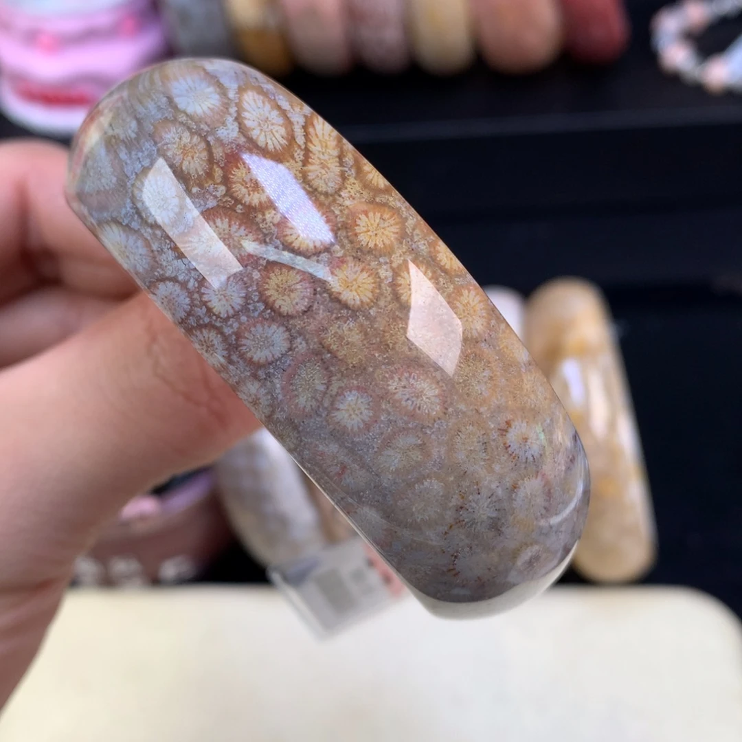 硅化珊瑚（珊瑚玉）未镶嵌颈饰72号紫底调豹纹55.8圈