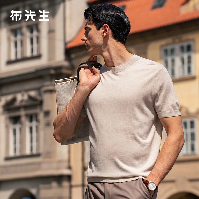 【明星同款圆领】布先生可机洗毛T秋冬打底老钱风男装短袖羊毛衫