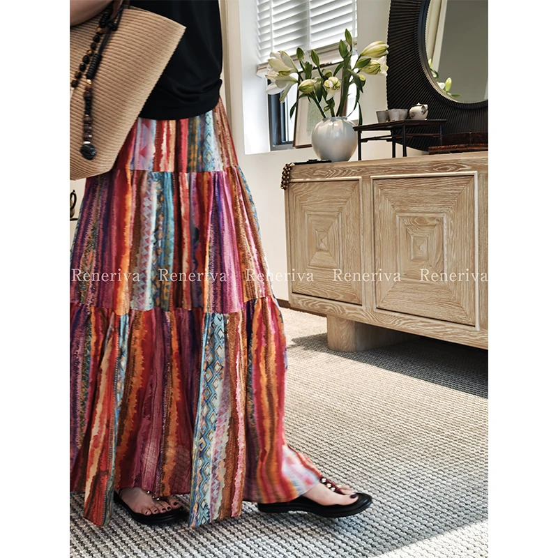 ReneRiva买手店 Riva 盛夏扎染随性自由自然而美 松紧腰彩虹半裙