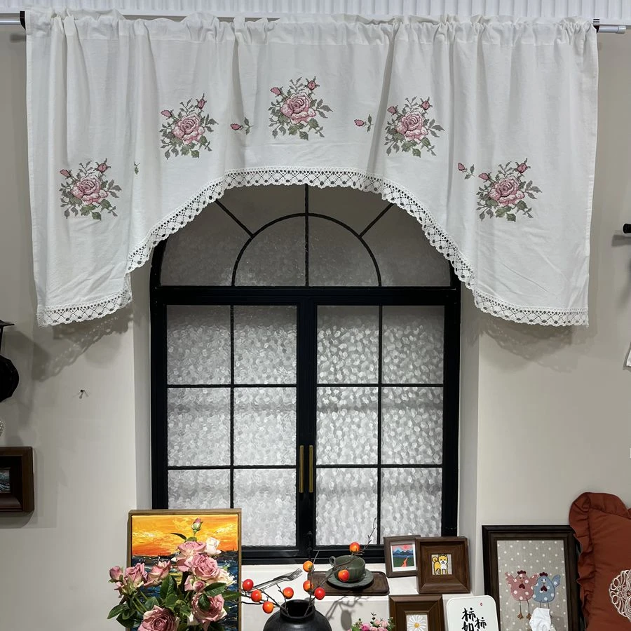 棉麻亚麻美式拱形帘田园隔断半帘卧室厨房隐私遮挡门帘