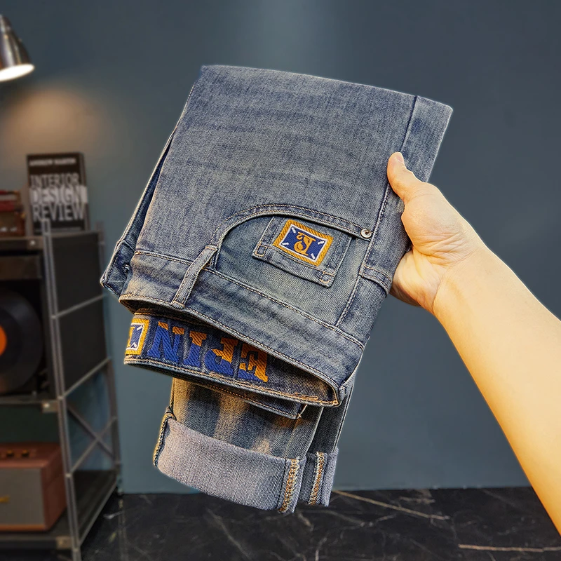 2025春夏复古蓝大牛男士牛仔裤轻奢欧版小直筒弹力简约百搭潮流