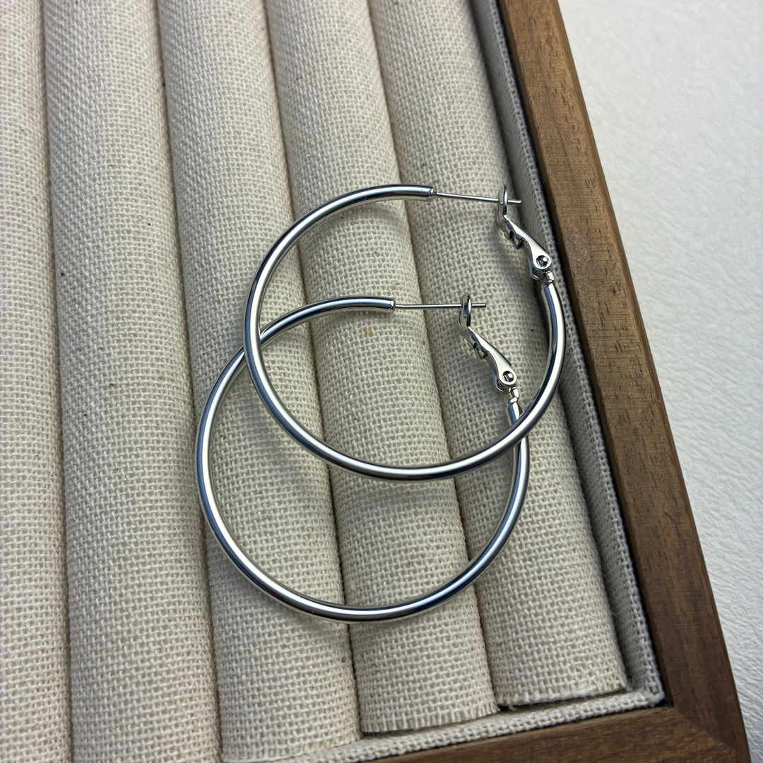 铜合金耳饰 镀K金925银针750号直径4cm细圈圈