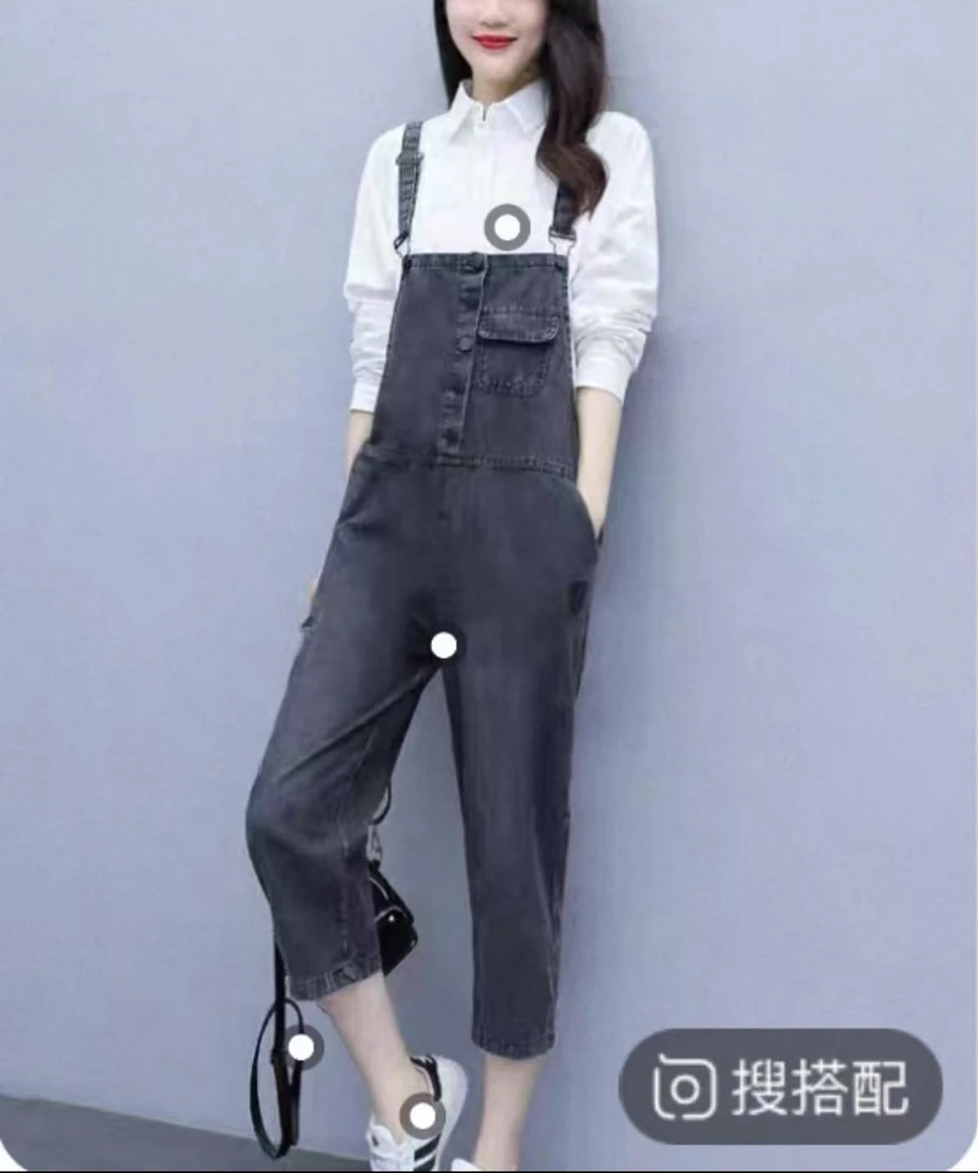 Z62背带裤春秋牛仔裤常规宽松连体女长裤
