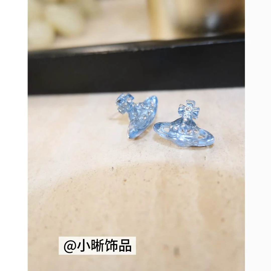 铜合金锆石耳饰 小众设计蓝色百搭耳饰46744