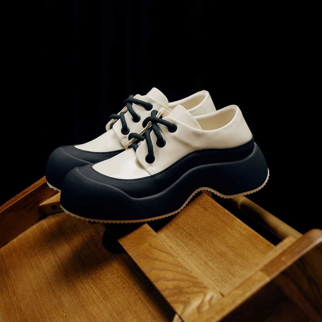 西红氏联盟 情侣款圆头真皮小皮鞋休闲潮馒头鞋-跟高4.5英伦风