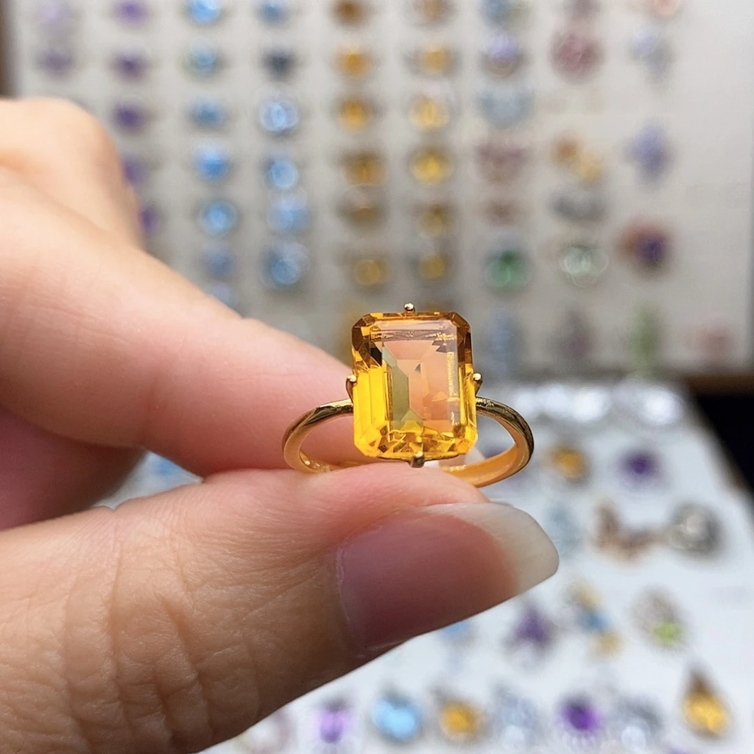黄晶戒指银S925镶嵌一物一证