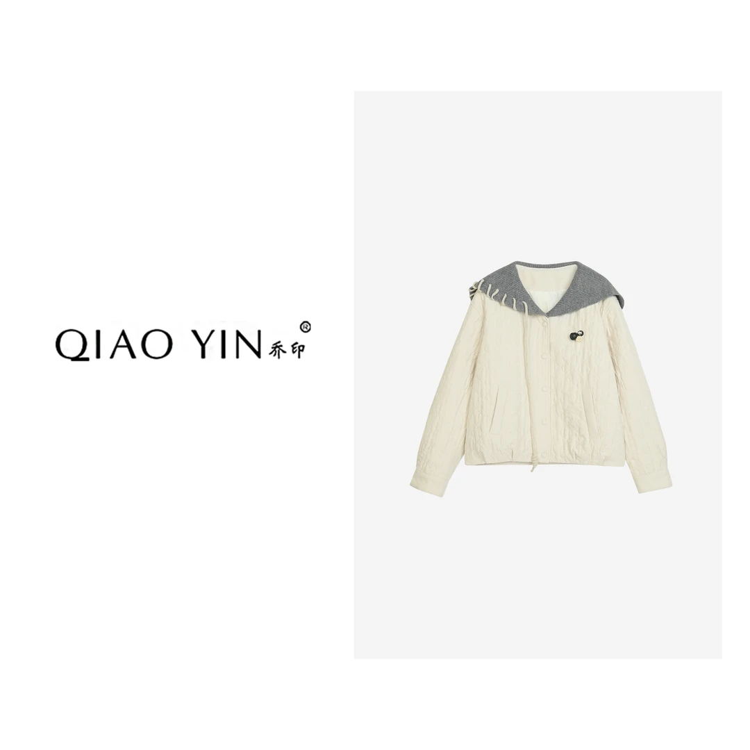 QIAO YIN"外套“时尚气质百搭海军领I长袖棉服外套秋冬QY28556