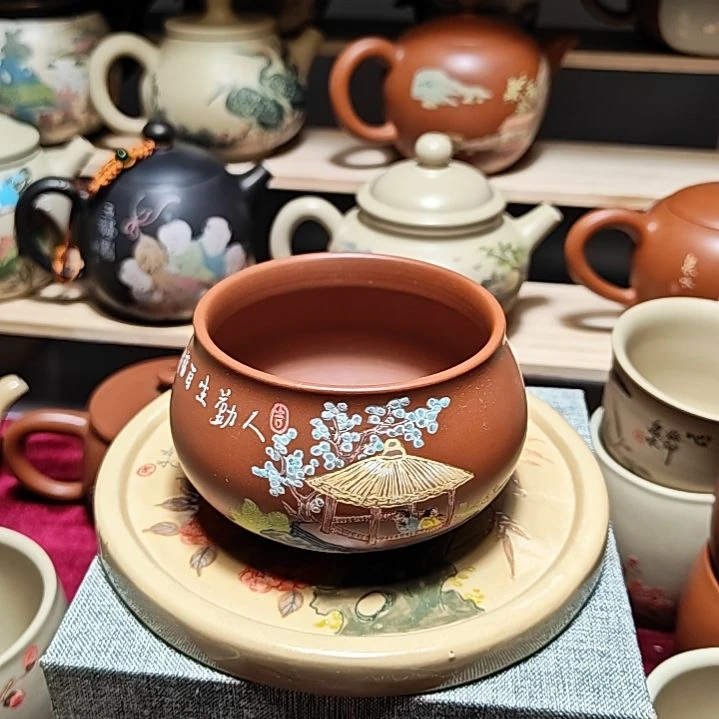 建水紫陶泥绘主人杯复烧全品200cc