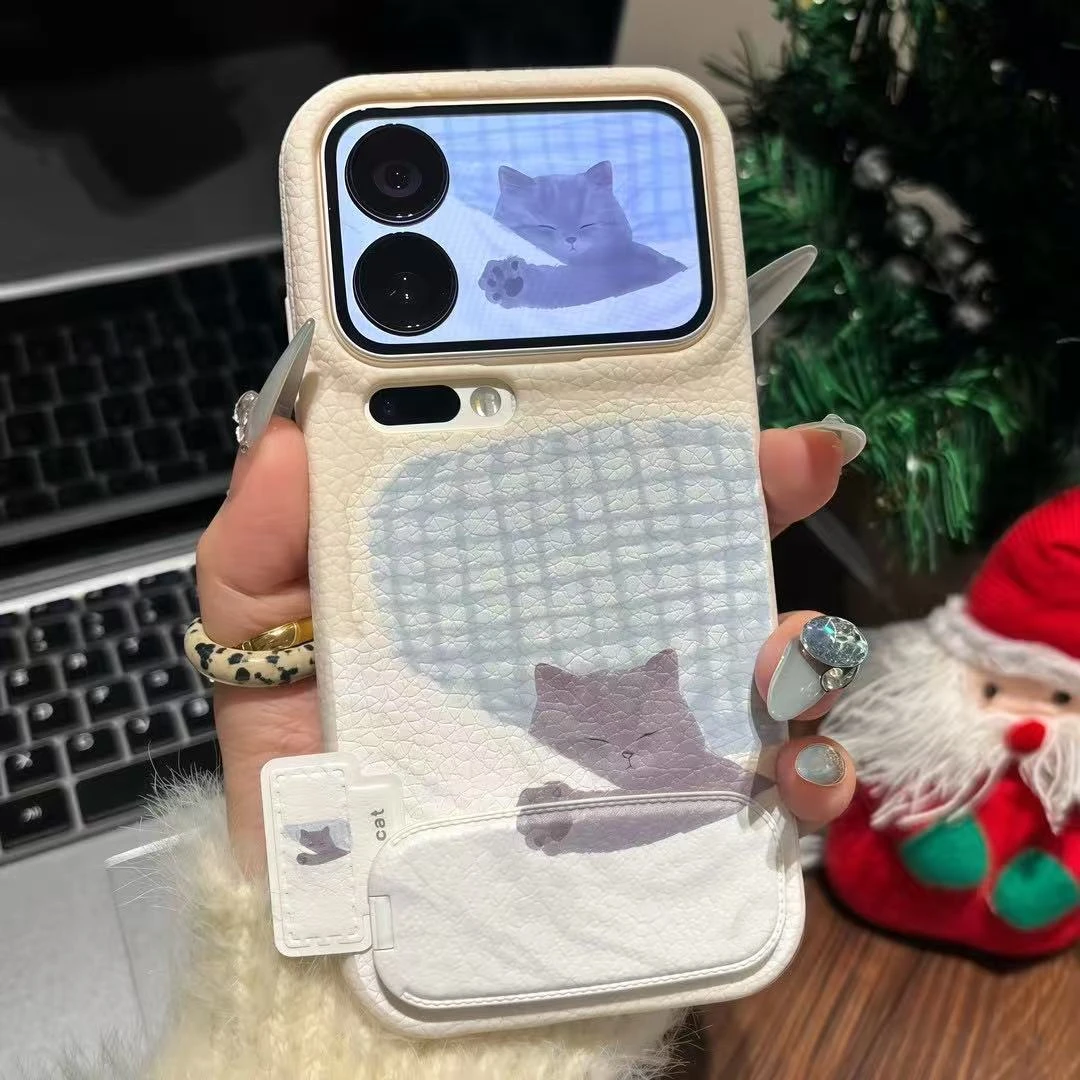 睡觉小猫支架适用苹果17/16promax手机壳华为P70vivooppo小米15潮