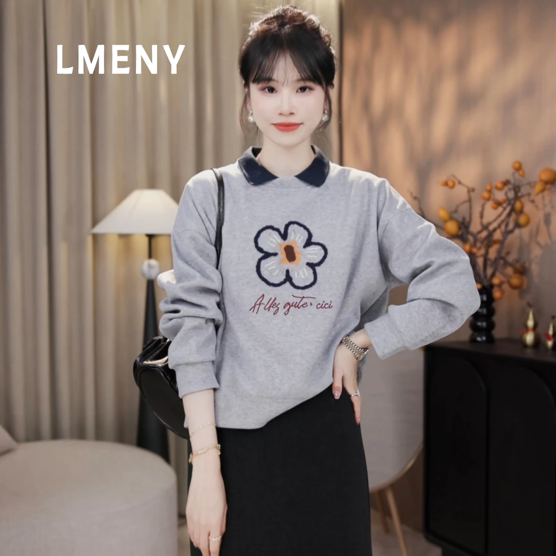 LMENY“花朵卫衣”悄悄减龄！立体丝绒刺绣撞色假两件卫衣25DL001