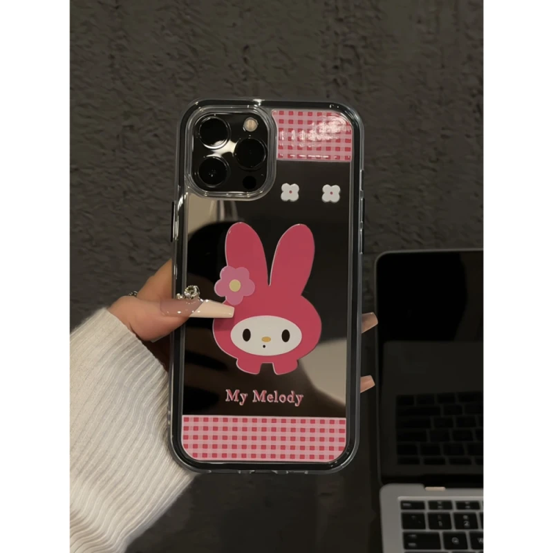 适用苹果16pro手机壳iPhone15炫彩镜面华为p60小众可爱花朵美乐蒂