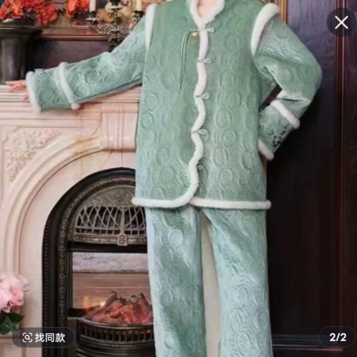 步步生莲时尚国风女士珊瑚绒加厚保暖家居服