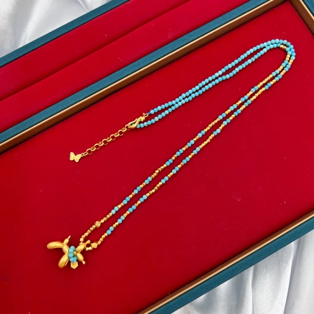 吊坠足银 蓝色气球小狗时尚手工可调节珠珠项链洋气