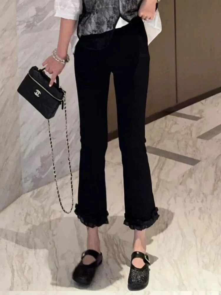 城城定制大码夏季时尚网纱欧货花边九分裤辰➕