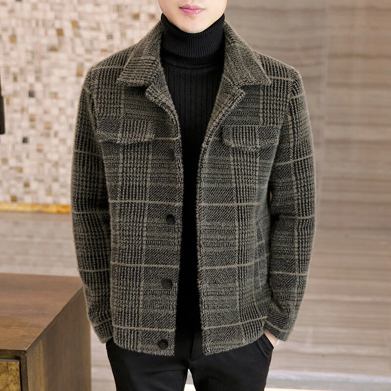 TUCANO/啄木鳥男士短款加棉加厚毛呢大衣冬季格子呢夹克修身外套