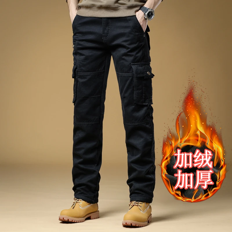 美式复古工装裤子男款秋冬款加绒加厚直筒休闲长裤宽松保暖男裤子