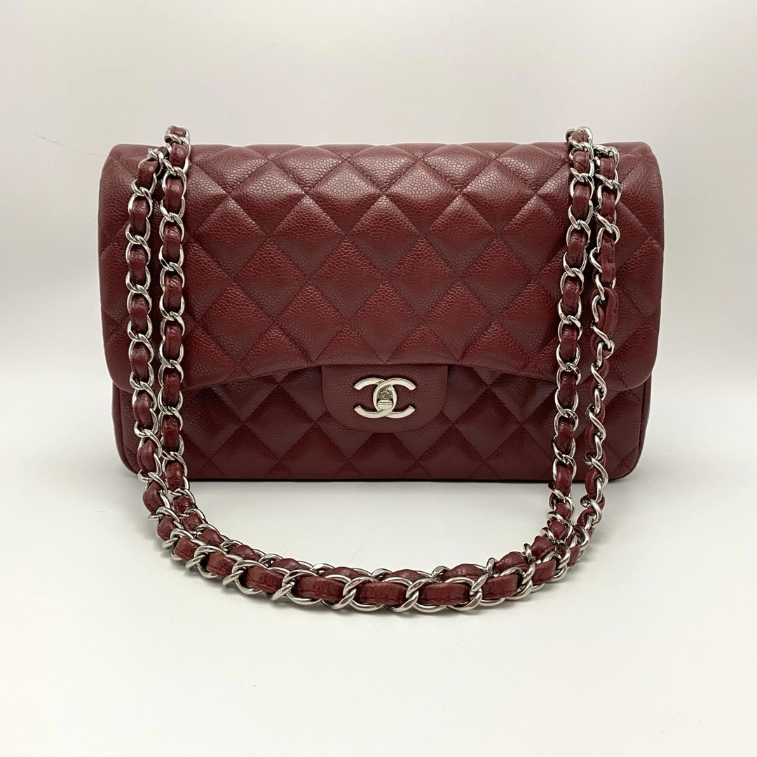95新 Chanel/香奈儿 银扣红色CF大号jumbo单肩斜挎包 41740