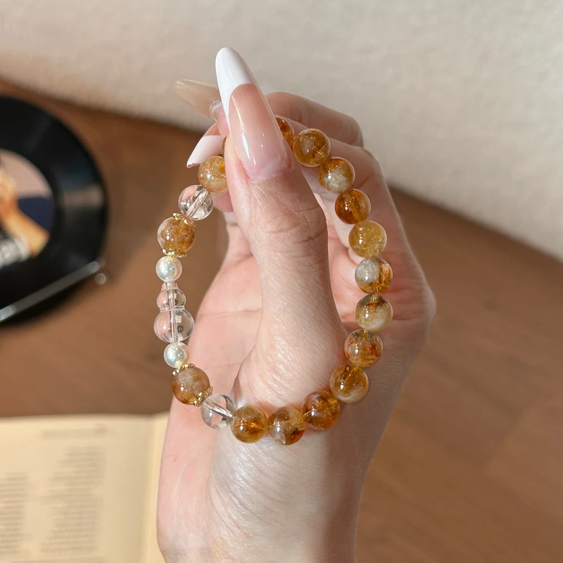 【福禄双全】8.5mm黄塔晶+8.5mm白水晶手串原创天然水晶手链Y246