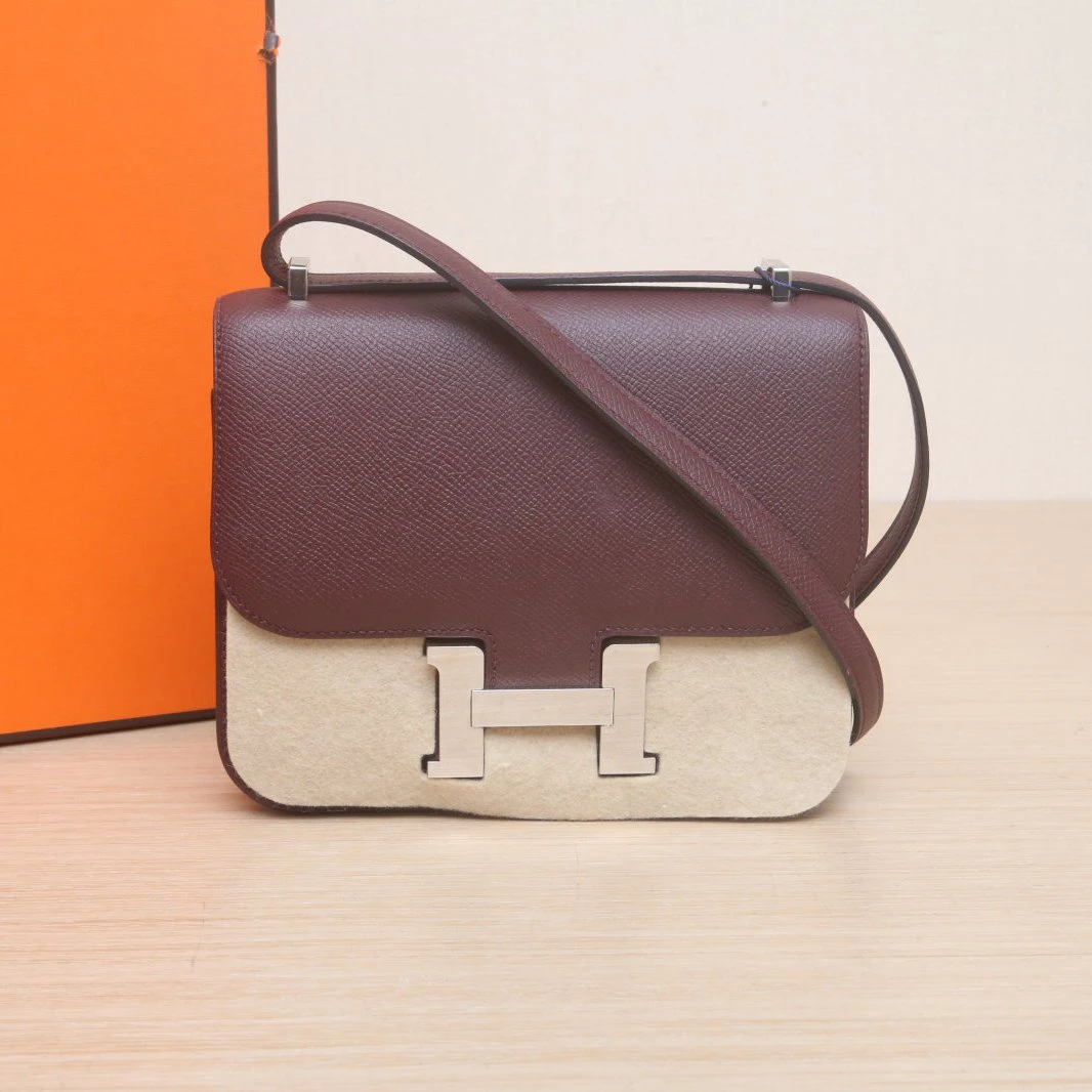 95新 Hermes/爱马仕 【双双】康康 19 0G马鞍红 Epsom皮 A刻 银扣