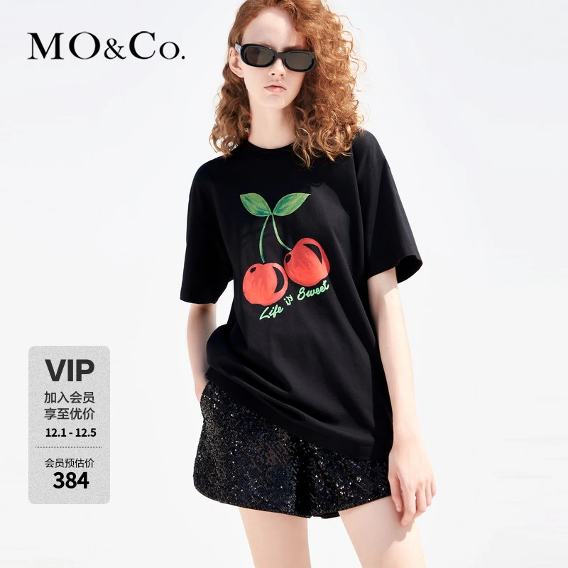 MOCO樱桃印花短袖圆领宽松T恤风感波粒MBC2TEET12