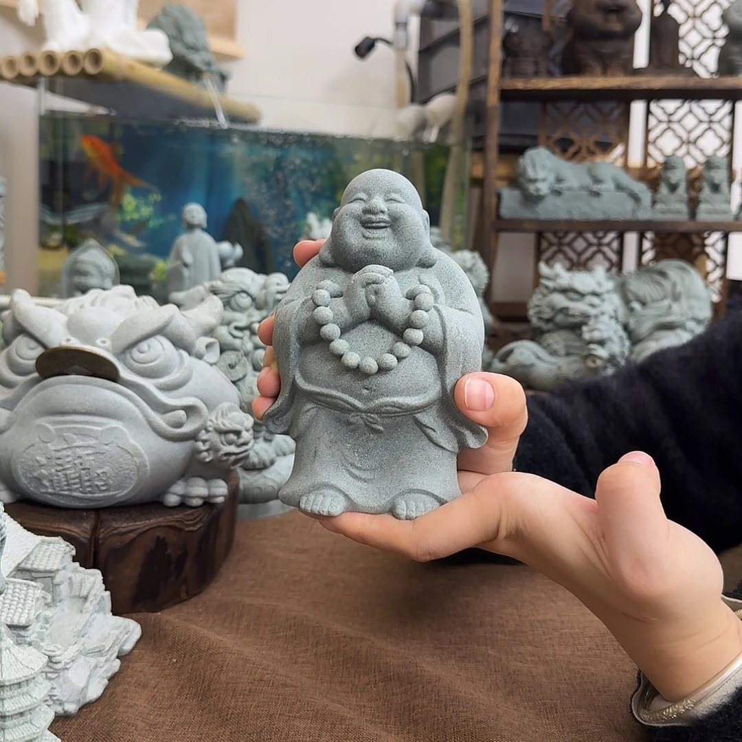 石材青砂石抱拳和尚