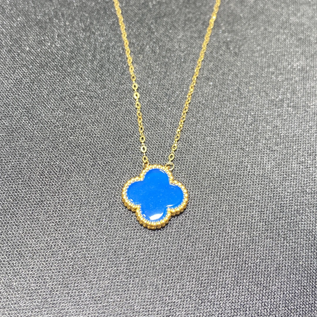 【倩倩专属】18k金克莱因蓝玛瑙四叶草15mm套链