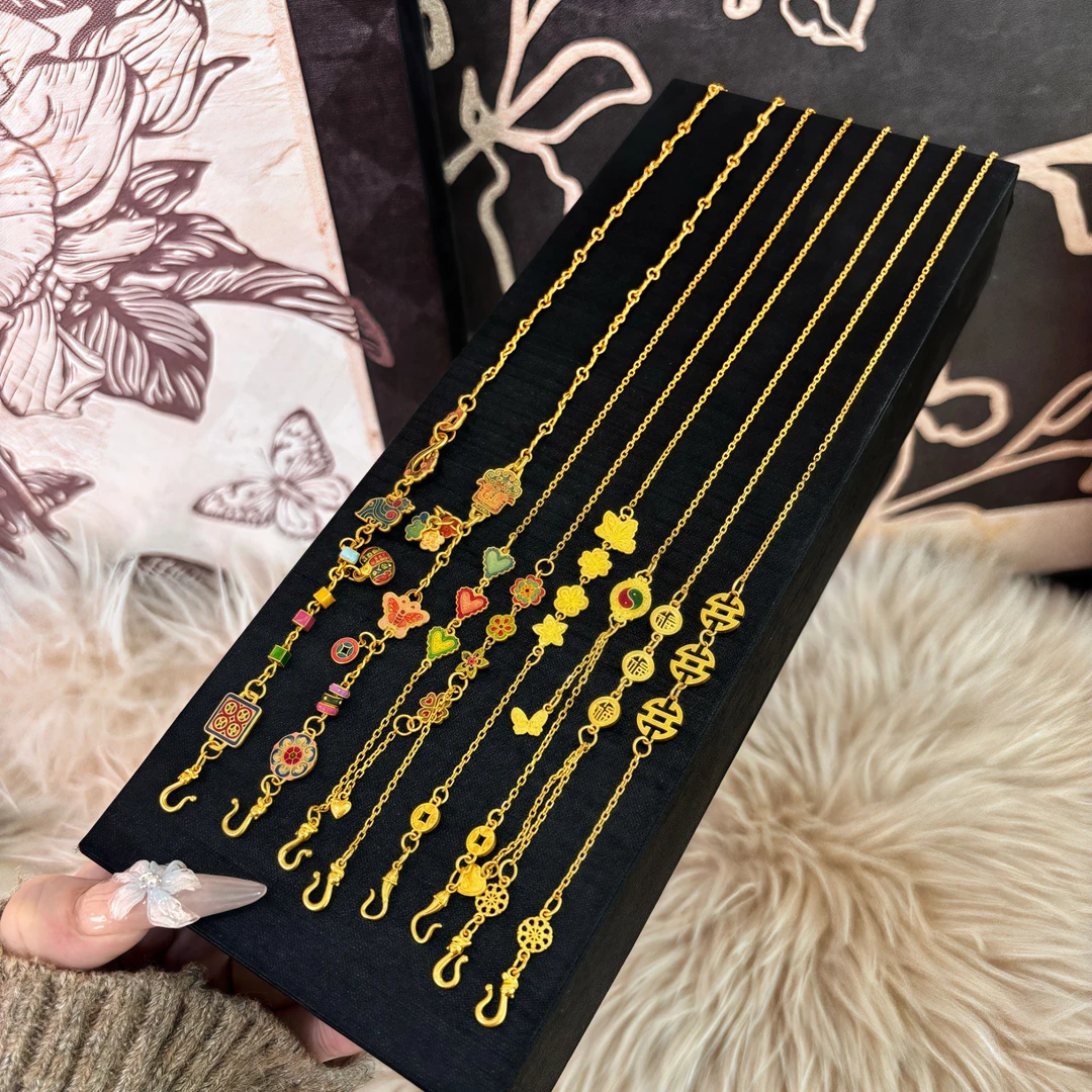 原创设计款-足金999传承高温烧蓝手工錾刻设计款锁骨链万能链专拍